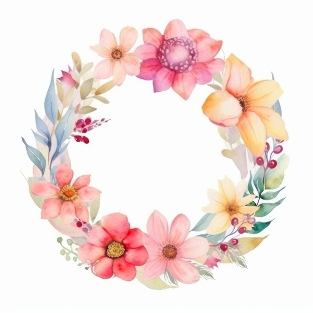 Waterverf Floral Frame Illustratie AI GenerativexA