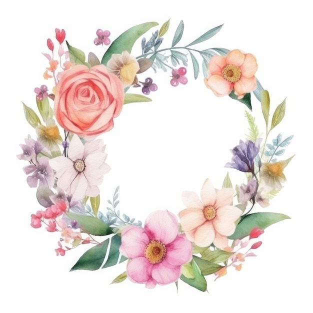 Waterverf Floral Frame Illustratie AI GenerativexA