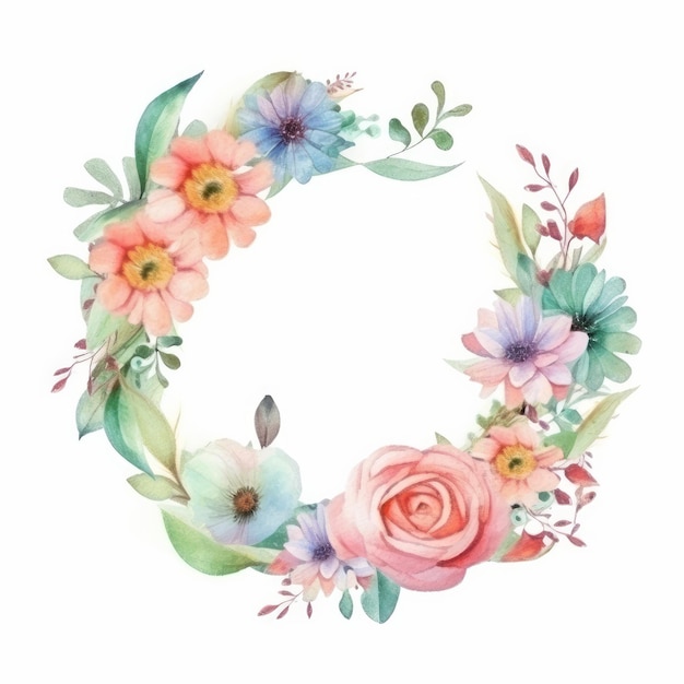 Waterverf Floral Frame Illustratie AI GenerativexA