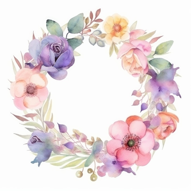 Waterverf Floral Frame Illustratie AI GenerativexA