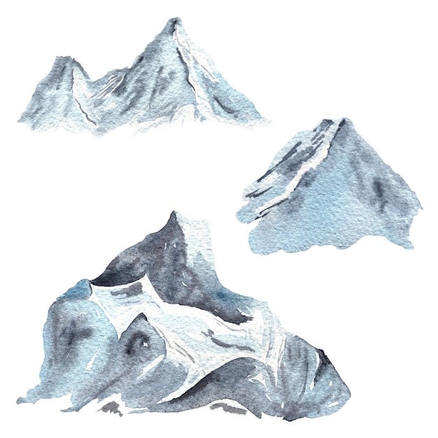 Foto waterverf geschilderde sneeuwbergen indigo blauwe wilde natuur reizen en wandelen illustratie