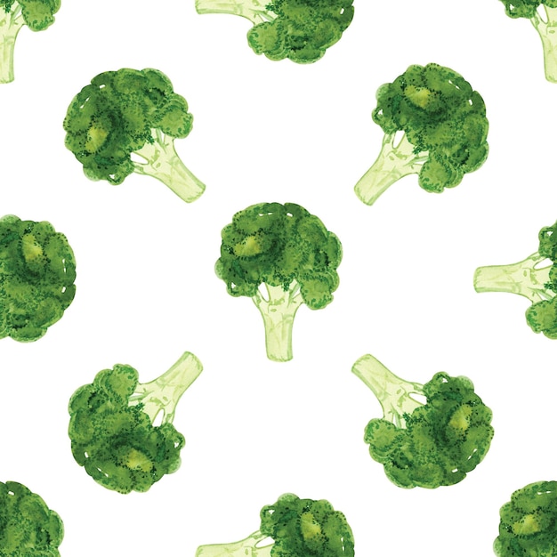 Foto waterverf groene broccoli naadloos patroon op wit
