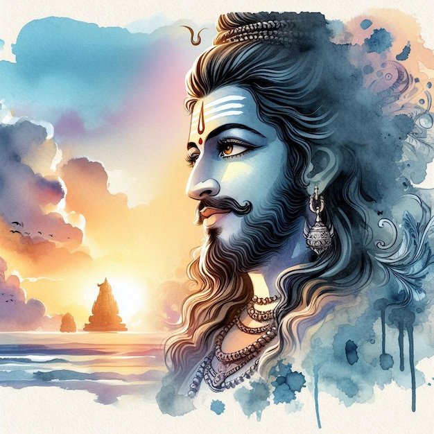 Waterverf heer Mahadev beste afbeelding