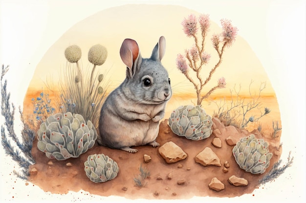 Waterverf het schilderen van een konijn in de woestijn generatieve ai