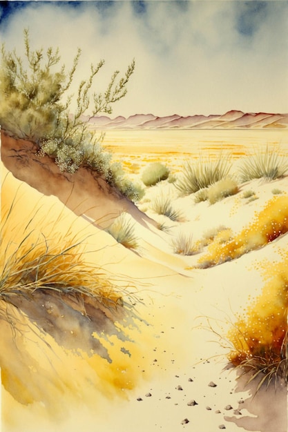Waterverf het schilderen van een woestijnscène generatieve ai