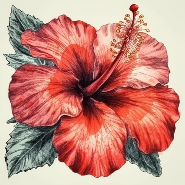 Waterverf het schilderen van Hibiscus bloem