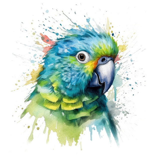 Waterverf het schilderen van papegaai met witte achtergrond
