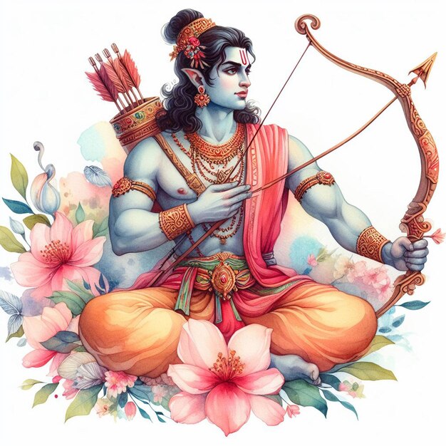 Waterverf illustratie geschikt voor Ram Navami met Lord Rama met boog en pijl