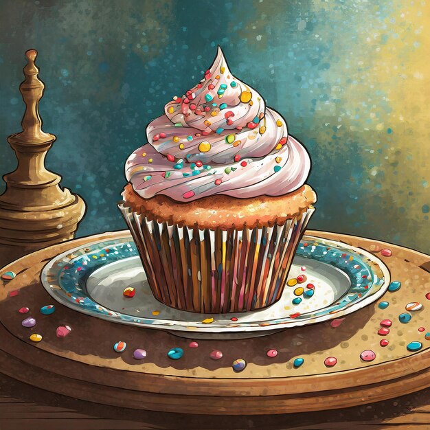 Foto waterverf illustratie mooie cupcake op een bord