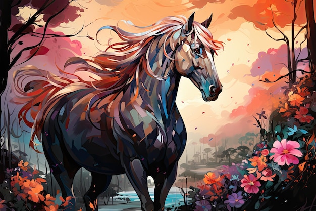 Waterverf illustratie van een paard