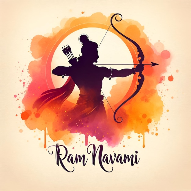 Waterverf illustratie van heer Rama met boog en pijl voor Ram Navami