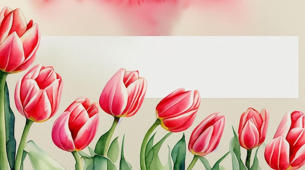 waterverf kaart roze en witte tulpen