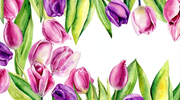 waterverf kaart roze en witte tulpen