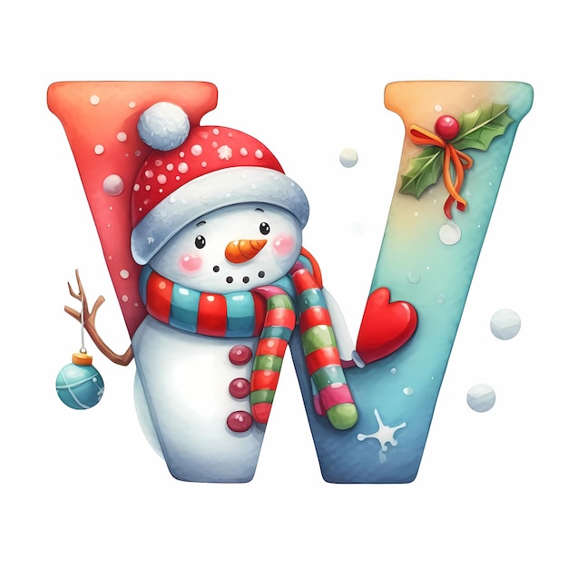 waterverf letter W met sneeuwman decoratie