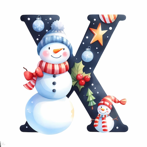 waterverf letter X met sneeuwman decoratie