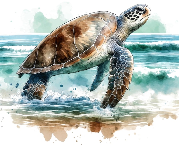 Waterverf Loggerhead zeeschildpad jpg tropische dieren