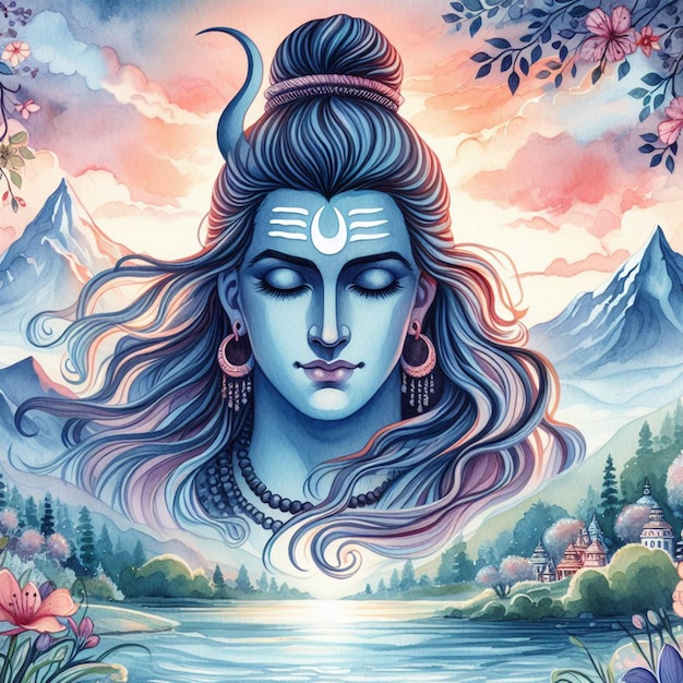 Waterverf Lord Mahadev achtergrondbeeld