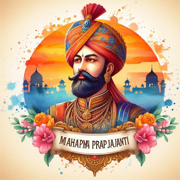 Waterverf Maharana Pratap Jayanti achtergrondbeeld