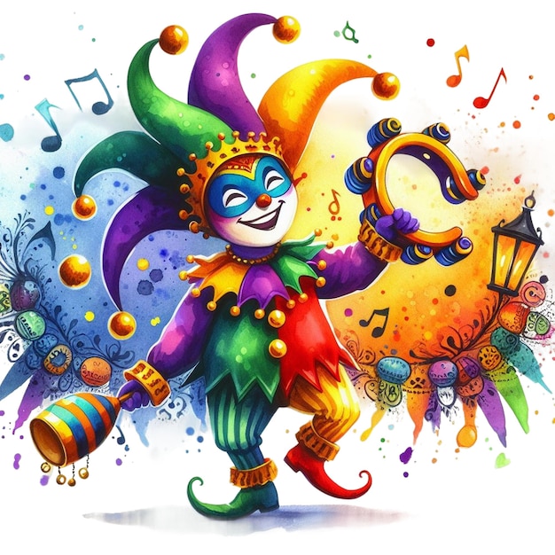 Waterverf mardi gras jester clipart