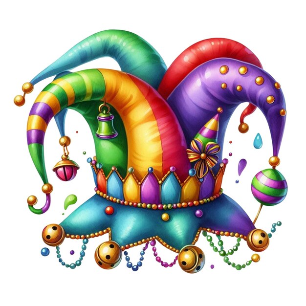 Waterverf Mardi Gras Jester Hoed Clipart