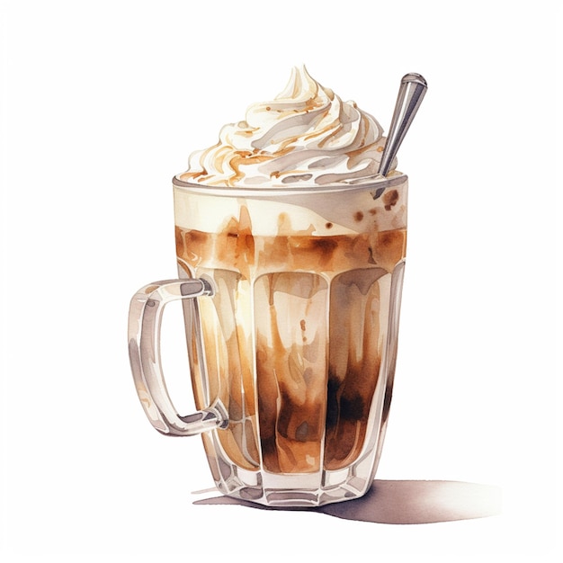 Waterverf met de hand getekend Warme en ijs koffie Latte Expresso Cream Top Cappuccino op witte achtergrond