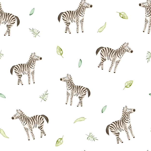 Waterverf minimalistisch naadloos babypatroon met schattige wilde zebra in de stijl van een kindertekst Voor textiel verpakking kaarten brochures baby shower posters cadeau posters decoratie