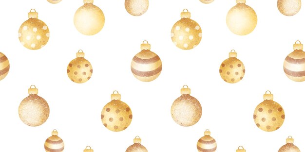 Foto waterverf naadloos patroon. gouden kerstversieringselementen, ballen, traditioneel decor. nieuwjaar