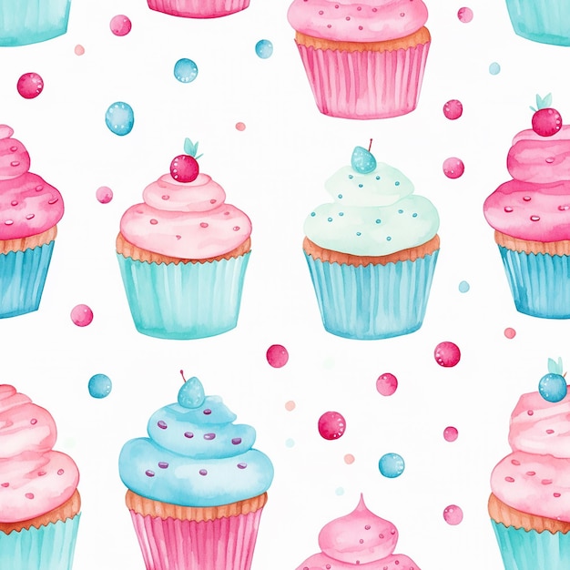 Waterverf naadloos patroon met cupcakes