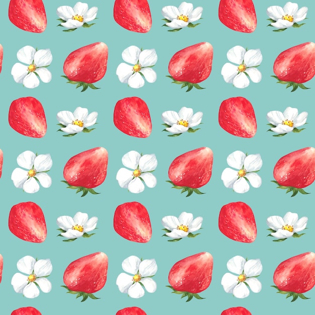 Waterverf naadloos patroon met rode aardbeien