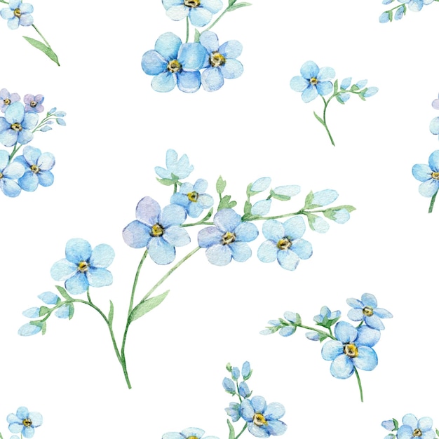 Waterverf naadloos patroon van blauwe vergeetmenietjes Handgeschilderde illustratie met zomerbloemen