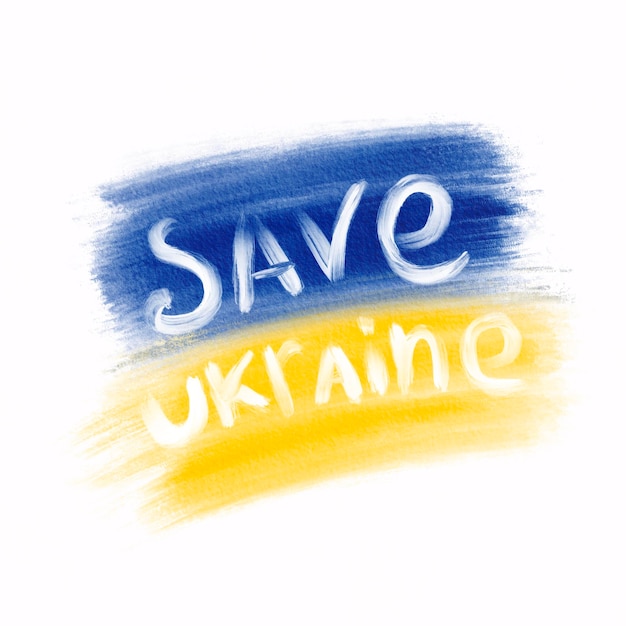 Foto waterverf oekraïense blauwe gele vlag en witte tekst save ukraine