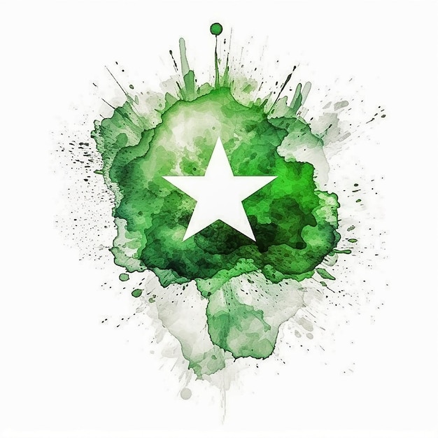 Waterverf Pakistaanse vlag op witte achtergrond Nationale vlag van Pakistan