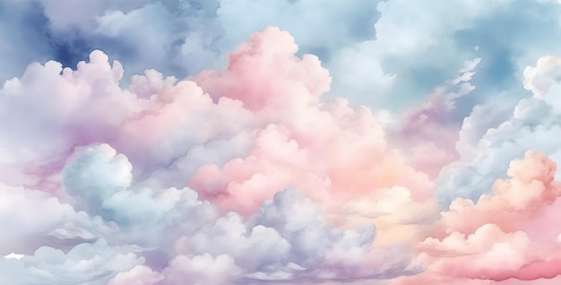 Waterverf Pastel Sky Cloud Background Pastel Sky With Clouds Soft Pastel Cloudscape Cloudy Sky Backdrop AI Generative