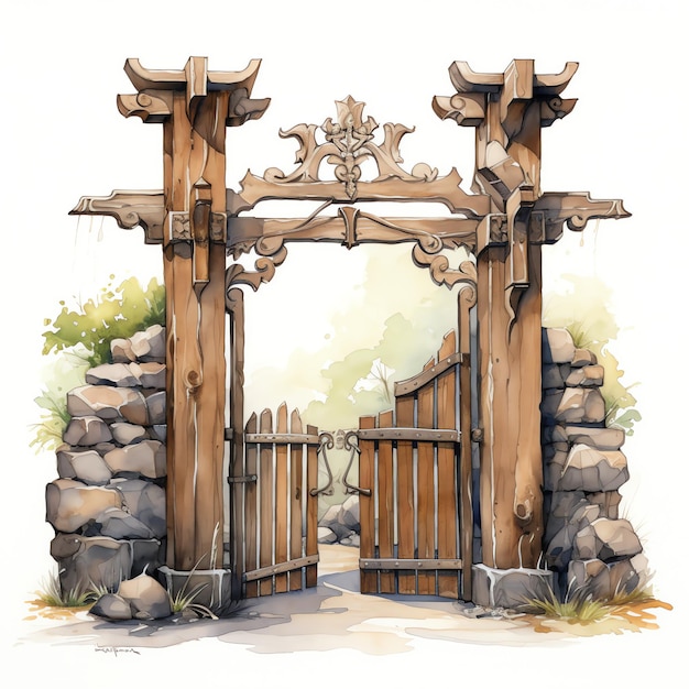 waterverf poort westerse wilde westerse cowboy woestijn illustratie clipart