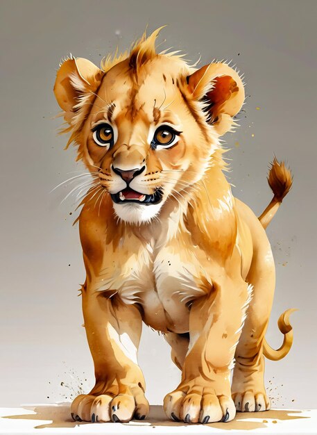 waterverf portret schattige leeuw safari dier illustratie af te drukken op muur kunstwerk