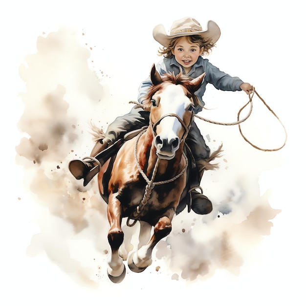 waterverf Rodeo kalf touwen western wild west cowboy woestijn illustratie clipart