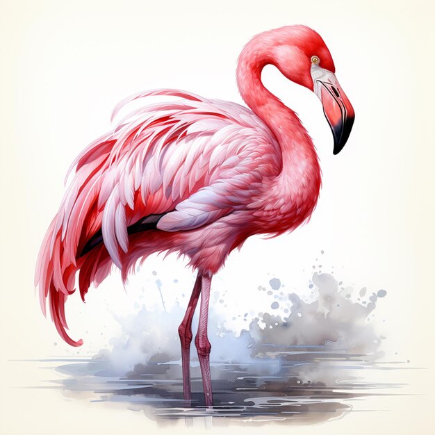Waterverf schilderij van een schattige roze flamingo geïsoleerd op een witte achtergrond