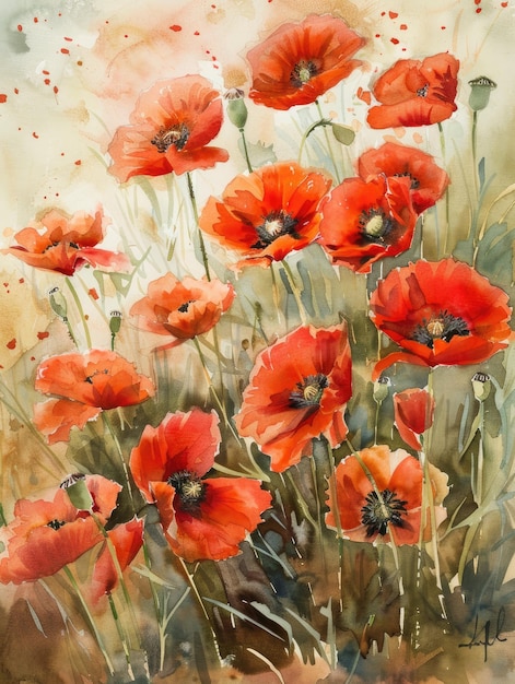 Waterverf schilderij van rode papaver