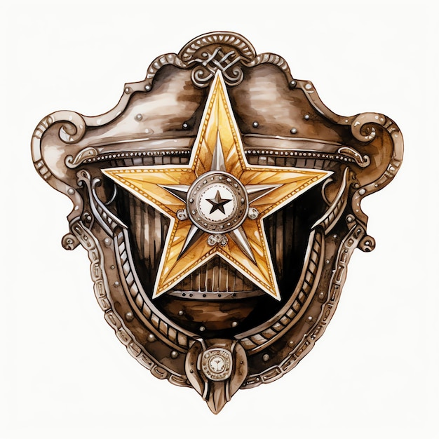 waterverf sheriff badge western wild west cowboy woestijn illustratie clipart