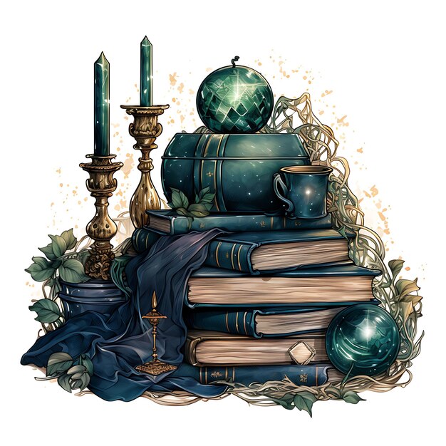 Waterverf sprookjes gezellig leesboek in een magische school van hekserij met creatieve kunsten
