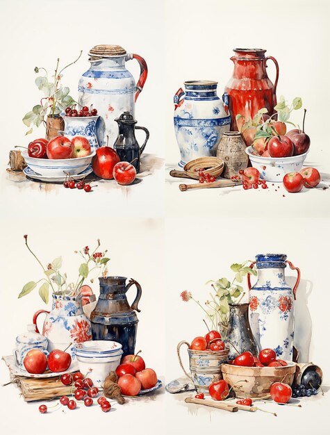 Waterverf still life voedsel illustratie