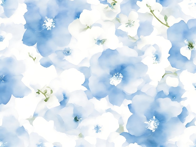 Waterverf stoffige blauwe en witte bloemen schilderkunst achtergrond en patroon textuur behang