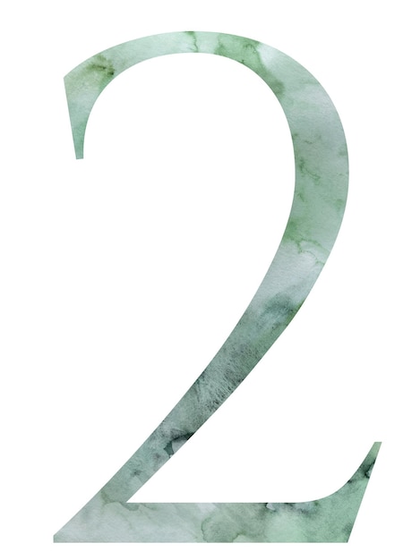 Foto waterverf teal groen nummer 2 geïsoleerde illustratie zomer ontwerpelement
