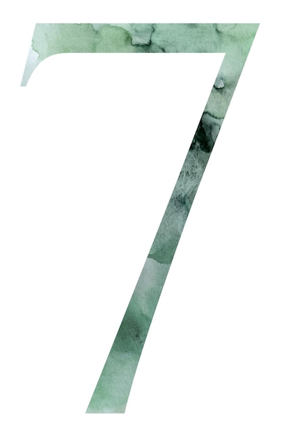 Waterverf teal groen nummer 7 geïsoleerde illustratie zomer ontwerpelement