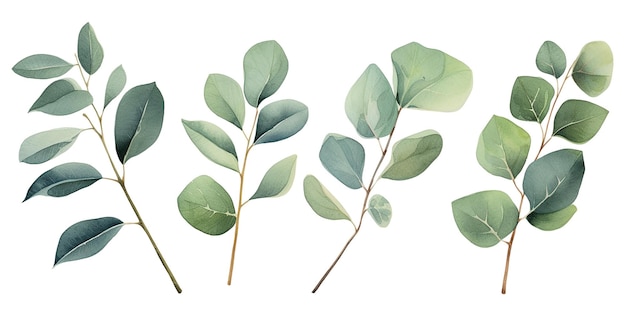 waterverf tekening set van eucalyptus bladeren delicate illustratie