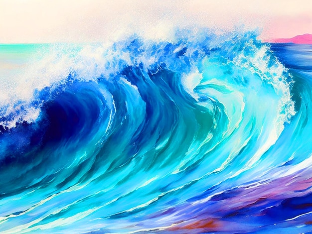 Foto waterverf tinten om de beweging en energie van oceaan golven af te beelden