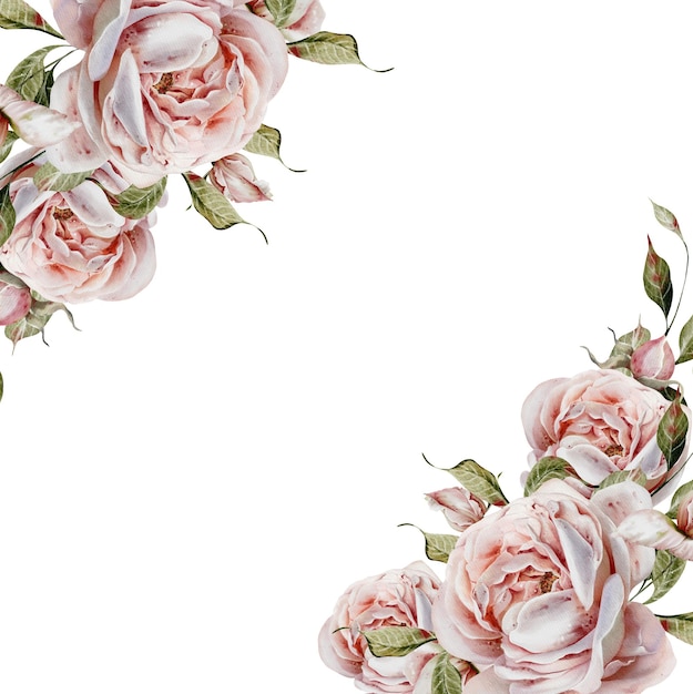 Waterverf trouwkaart met rozen bloemen en bladeren
