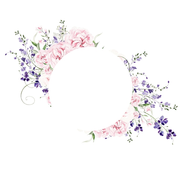 Waterverf trouwkaart met wisteria rozen en wilde bloemen groene bladeren