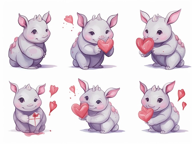 Waterverf Valentijnsdag liefde neushoorn paar met de hand getekende waterverf illustratie voor groetekaart of uitnodiging ontwerp