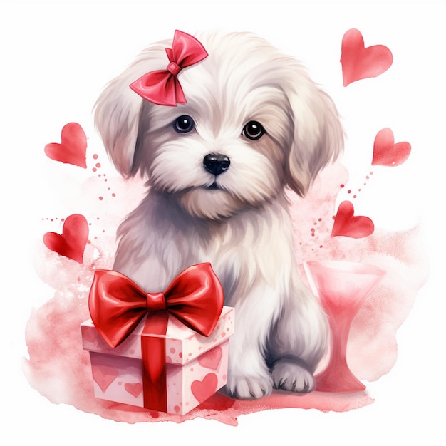 Waterverf Valentijnsdag Puppy met Liefde Clipart